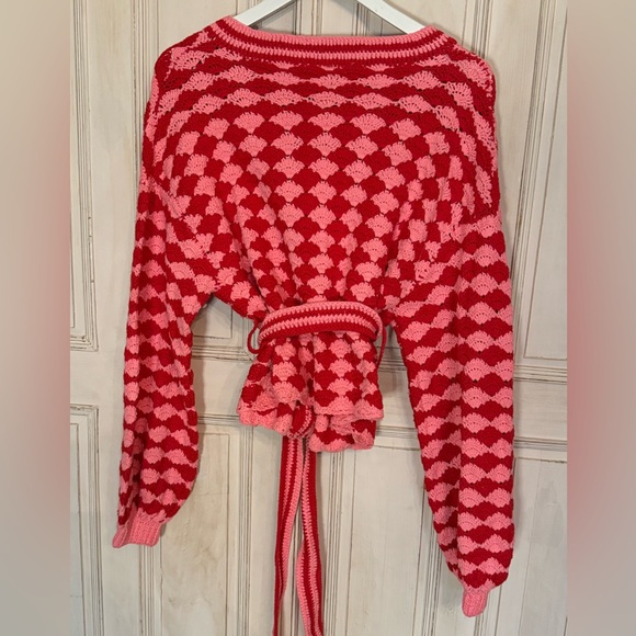 FARM RIO stitch, belted crochet sweater cardigan- size small - Picture 10 of 15